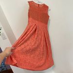 NEW YORK COMPANY NY&CO Eyelet Fit Flare Dress Coral Orange Pink Sleeveless Midi Photo 12