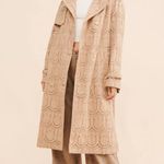 Farm Rio Pineapple Eyelet Trench Coat Womens XS Tan Khaki Cotton Button Front Photo 2