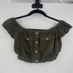 Aeropostale  Buttoned Off-The-Shoulder‎ Crop Top Military Style Olive Green XS Photo 4