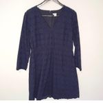 J.Crew  Navy Blue Cotton Eyelet Dress V Neck 3/4 Sleeve Scalloped‎ Hem Women's 14 Photo 1