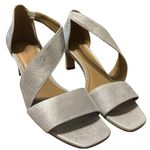 Bernardo  Womens Silver Leather Asymmetrical Strap Open Toe Sandals Heels Shoes 9 Photo 0