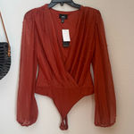 Privy NWT  Rust Orange Long Sleeve Wrap Bodysuit, Size Medium Photo 0
