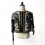 Free People Catch Me If You Can Black Gold Geometric Print Cropped Kimono Top XS Photo 1
