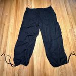 American Eagle Y2K ‎ Black Cargo Pants Women's 16 Short Nylon Drawstring Hem Photo 4