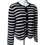 J.Crew Emilie Sweater Lady Jacket in Black Ivory Stripe Knit Cardigan, Sz XL Photo 8
