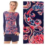 Lilly Pulitzer Women's Floral Paisley Print Long Sleeve Bailey Top Blue Pink XS Photo 1