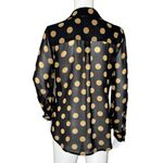EXPRESS Shirt Womens Small Black Tan Polka Dot Portofino Office Casual Novelty Photo 3