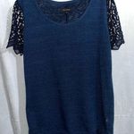 The Limited  Navy Blue Top With‎ Embroidery Knitted Sleeves Size Large Photo 0