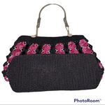 🎓 Pink & Black Striped Purse with Silver Metal Designs Metal Chain Handles Photo 5