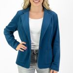 American Vintage 00s FOLIO Vintage Blue Teal cotton Stretch Button Blazer Jacket Photo 7