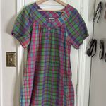 Vintage Neon plaid ruffle trim house dress Pink Size L Photo 2