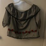 Bleuh Ciel  Embroidered Gingham Boho Top Black/White/Red S Balletcore Boho Preppy Photo 4