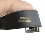 Black Pebbled Faux Leather Square Silver Vine Pattern Buckle Belt Photo 8