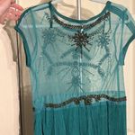 Free People  Aqua Blue Beaded Top Small Photo 3