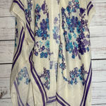 Woven Heart  Cream Kimono with Purple and Blue Floral Design Photo 0
