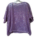 Vintage Purple Sequin Silk Top XL Beaded Short Sleeve Party Blouse Photo 0