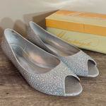 Michaelangelo  David’s Bridal Silver Rhinestone Wedge Peep Toe Dress Shoes Sz 11 Photo 0