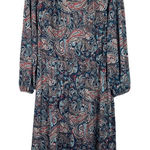 Talbots  Teal Paisley Stretch Shirred Blouson‎ Midi Dress Size L Large Classic Photo 0