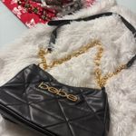 Bebe  Gia Crossbody Bag Black Quilted Faux Leather Gold Chain Strap Purse Photo 9