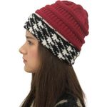 Houndstooth Crimson Red Black White Knit Cap Hat Photo 0