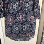 Wishful park  Womens Blouse Roll Tab Sleeve Tunic V-Neck Navy Blue Peach Sz L Photo 2