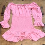 Petal and Pup Woman’s Pink Off-the-Shoulder Smocked Ruffle Mini Dress Size Medium Photo 1