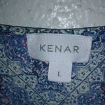 Kenar  L Cotton Blue Diamond Pattern V-Neck Top Photo 4