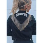 Western New Orleans Saints Jean Jacket Coat Denim Fringe Boho Embellish A12 Black Size M Photo 11