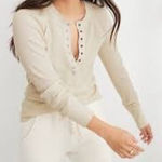 Aerie  Women's Heart eyes ribbed waffle henley long sleeve shirt beige small Photo 0