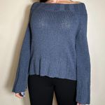 Free People  Blue Knitted Off the Shoulder Oversized Sweater Size Small Photo 2