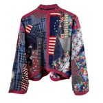 Vtg Kay Louise OOAK Red White Blue Patchwork Cotton Jacket Boho Handmade M/L Size L Photo 4
