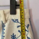 ZARA Cream Blue Embroidered Viscose Linen Blend Wide Leg Pants Women size Medium Photo 10