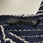 ZARA Striped Textured Mock Neck 3/4 Sleeve Sweater Top Navy White Size Medium Photo 13