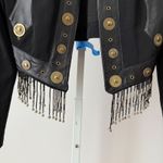 VTG John Murrough sz S Black Leather Trim Beaded Punk Festival Cropped Jacket Photo 2