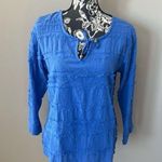 Lulu B Top Women’s floral embroidered fringed long sleeve small blue Photo 3