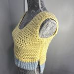 Handmade  Crocheted Yellow & Blue Cropped Tank Top. Wide Straps. Two Tone. Photo 9