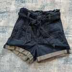 EXPRESS Super High Rise Dark Wash Belted Shortie Cuffed Denim Shorts Size 2 Photo 0