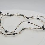 Vintage Womens Station Necklace Silver Blue Tahitian Freshwater Pearl Beaded Photo 7