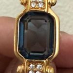 Vintage Unsigned Gold Tone Deep Teal Blue Emerald Cut Rhinestone Clip Earrings Photo 14