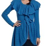 Anthropologie Leifnotes Ruffle Stitch Blue Cardigan Sweater Blue Knit Photo 0