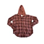American Eagle  Hooded Plaid Flannel Shirt Size X-Small Earth Tones Photo 1