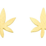 Tiny Gold Stainless Steel Pot Leaf Stud Earrings Photo 0