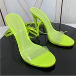 Schutz  Cloe Ankle Wrap‎ Heels Neon Green 7 Clear Toe Strap Open Toe Photo 1