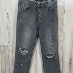 RISEN LOS ANGELES High Rise Distressed Jeans Frayed Hem Waist Dark Grey size 30 Black Photo 0