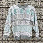 Vintage 80s Jonathan Cass pastel pink gray white blue fair isle floral sweater Size M Photo 0