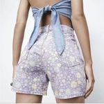 ZARA  Purple Floral Shorts Denim High-Waisted Photo 1