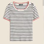 J.Crew NWT Vintage Rib Shrunken Tee Shirt Contrast Stitch Ivory - Green Tape Photo 1