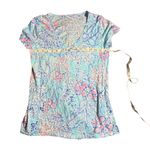 Lilly Pulitzer  Etta V-Neck Blue Ibiza Now You Sea Me Top Size Small Photo 3