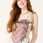 SO NWT Womens XS Smocked Back Tie Scarf Top Multi Turquoise Hem Cami cropped​​ Photo 0