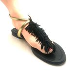 VISCONTI & DE REAU BLACK & GOLD LEATHER WITH FRINGE THONG SANDALS (37) Size 6 Photo 9
